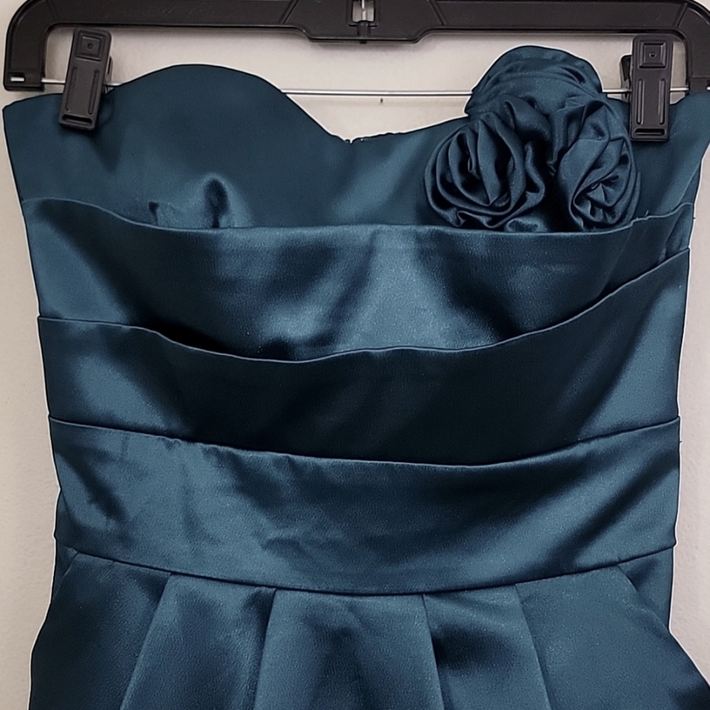 Unbranded Emerald Blue Satin Strapless Dress S (Read flaws)